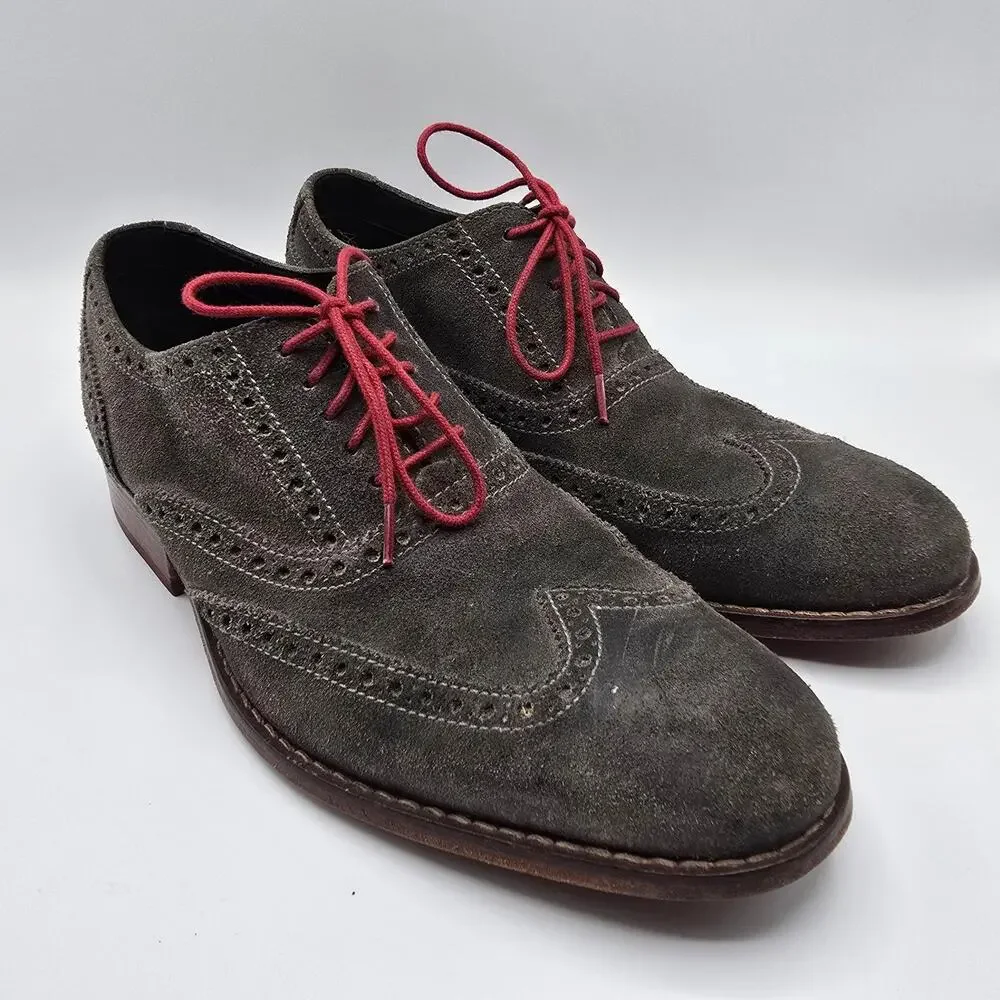 Cole Haan mens Colton suede charcoal gray oxford dress‎ shoes size 8